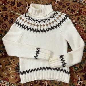 J. CREW Hand knit Fair Isle Merino Wool Cashmere Turtleneck Sweater